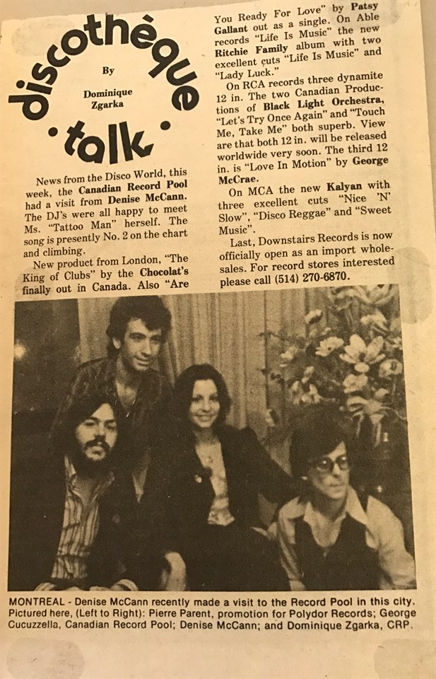 Discotheque Talk press clipping documenting a Canadian Record Pool visit