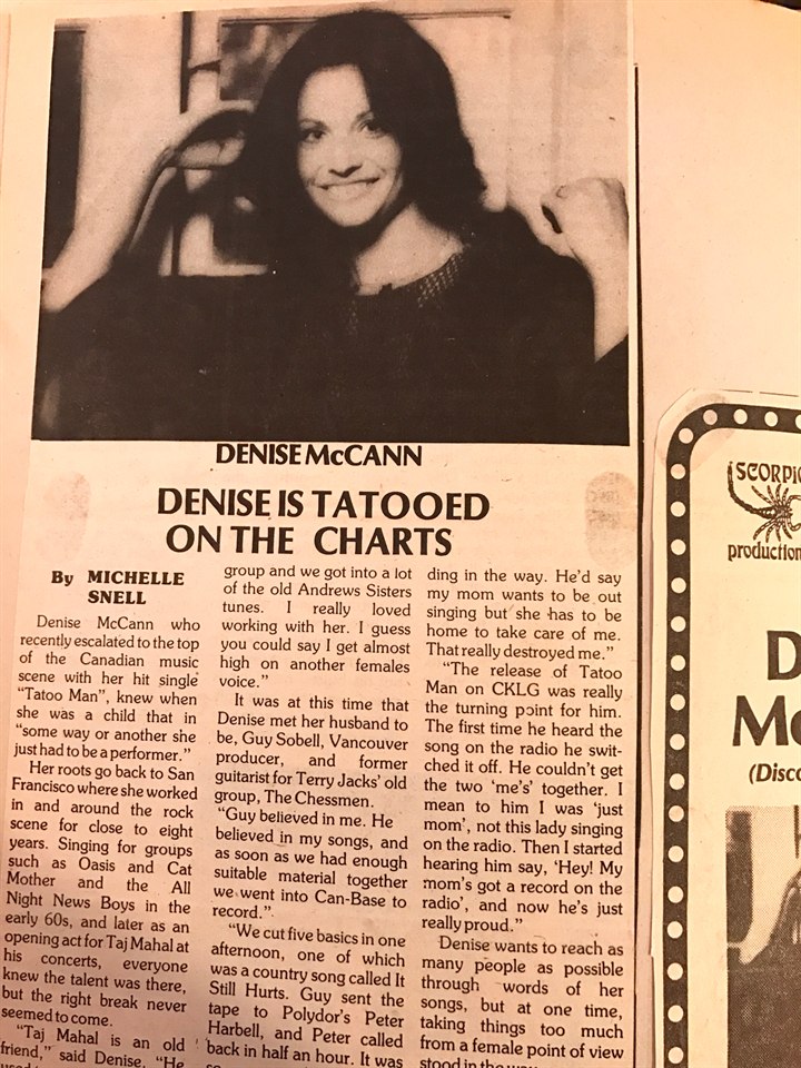 Period press feature titled Denise Is Tattooed on the Charts