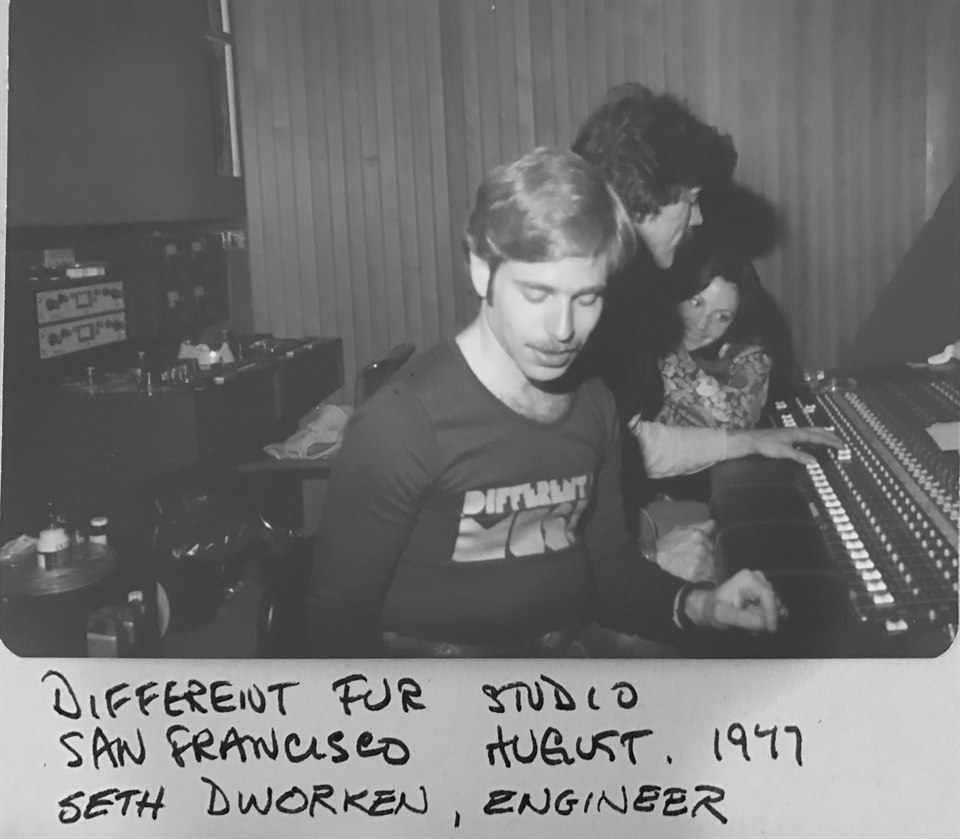 Denise McCann in the control room at Different Fur Studio in San Francisco in August 1977