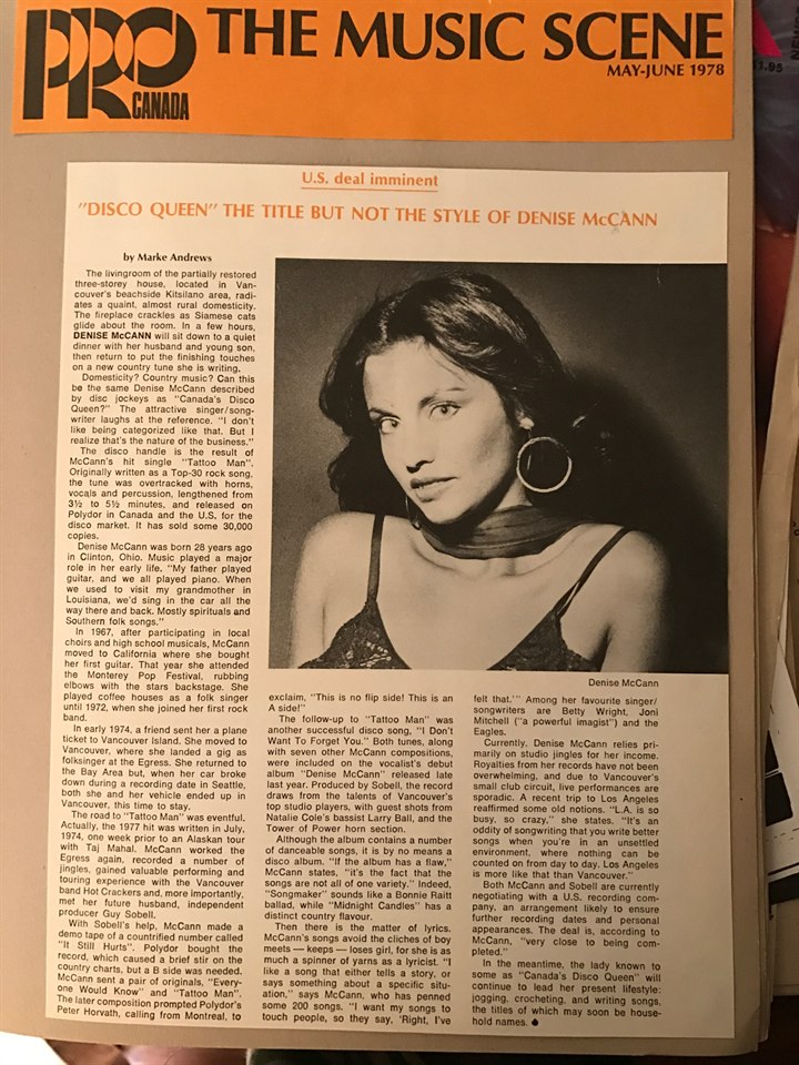 The Music Scene feature on Denise McCann from May-June 1978