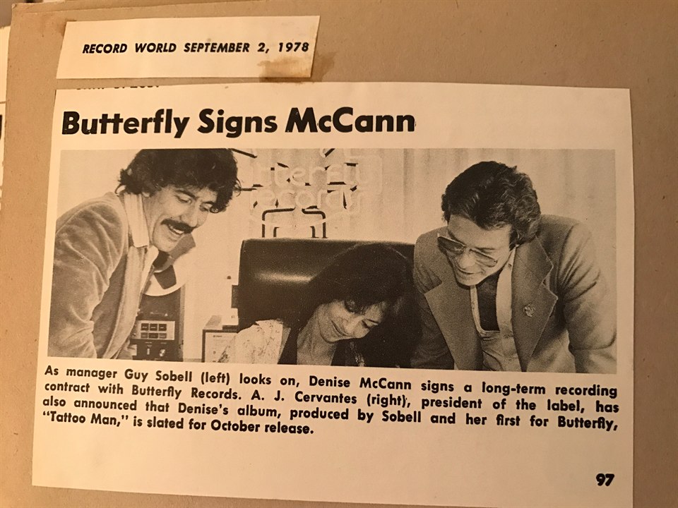 Record World clipping titled Butterfly Signs McCann dated September 2, 1978