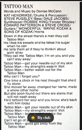 Tattoo Man lyrics scan